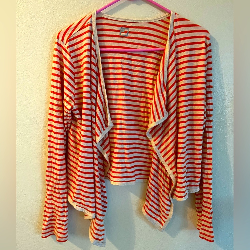 Orange and white front tie cardigan